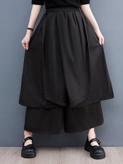 Wide Leg Cropped Solid Color Casual Pants Bottoms Culotte