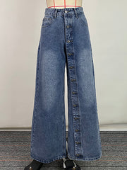 High Waisted Loose Buttoned Pockets Jean Pants Bottoms