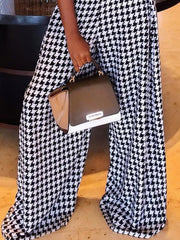 Houndstooth Loose Wide Leg Trousers Casual Pants Bottoms