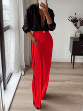 Pockets Striped High Waisted Loose Trousers Suit Pants