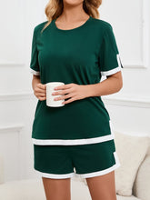 Women's Simple Contrasting Color Slit Design Home Casual Two-Piece Set
