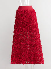 Solid Color Three-Dimensional Flower A-Line High Waisted Skirts Bottoms