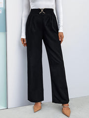 Solid Color Zipper High Waisted Loose Trousers Pants