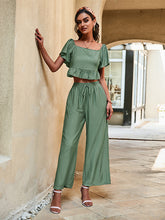 Casual High Waisted Solid Color U-Neck Two Pieces Set