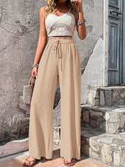 Drawstring Elasticity Solid Color Split-Joint Loose Wide Leg Trousers Pants