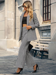 Casual Long Sleeves Loose Plaid Lapel Collar Two Pieces Set