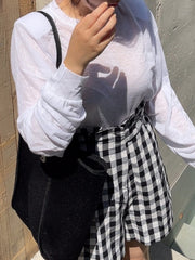 Buttoned Elasticity Plaid High Waisted Loose Shorts Bottoms