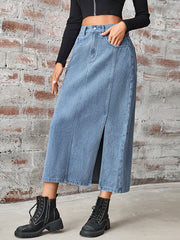 Elasticity Pockets Split-Side A-Line High Waisted Skirts Bottoms