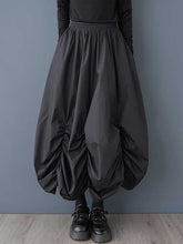 Elasticity Pleated Pockets Solid Color Loose Wide Leg Ninth Pants Culotte