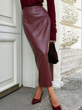 Pleated Solid Color Split-Back Bodycon High Waisted Skirts Bottoms