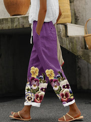 Women's Purple Floral Print Pants