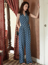 Casual Sleeveless Loose Lace-Up Printed V-Neck Jumpsuit