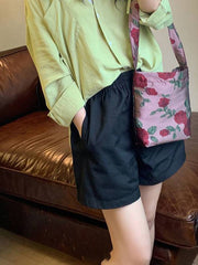 Elasticity Solid Color Split-Joint High Waisted Loose Shorts Bottoms