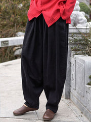 Simple Casual Loose Solid Color Ramie Cotton Pants