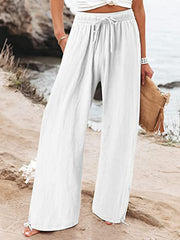 Drawstring Elasticity Solid Color Loose Wide Leg Trousers Pants