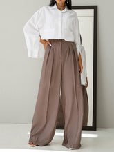 Pleated Solid Color Split-Joint High Waisted Loose Trousers Suit Pants
