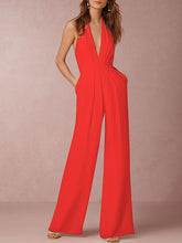 Halterneck Plunging Backless Wide Leg Jumpsuits