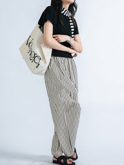 Split-Joint Striped High Waisted Loose Trousers Pants