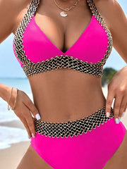 Women's Wave Pattern V-Neck Sexy Casual Vacation Split Swimsuit