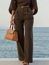 Pleated Solid Color Split-Joint High Waisted Loose Trousers Pants