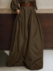 Elasticity No Belt Pockets Solid Color Loose Wide Leg Trousers Casual Pants Bottoms