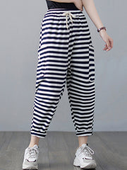 Loose Striped Drawstring Harem Sports Pants