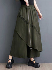 Elasticity Pleated Pockets Split-Joint Zipper High Waisted Loose Pants Culotte