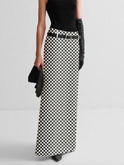 No Belt Plaid Printed Split-back H-line Skirts Bottoms