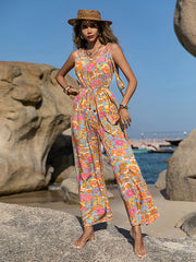 Bohemia Loose Sleeveless Floral Printed V-Neck Jumpsuit