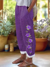 Women's Purple Flower Print Alzheimer's Awareness Support Pants