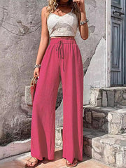 Drawstring Elasticity Solid Color Split-Joint Loose Wide Leg Trousers Pants
