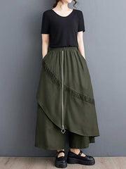 Elasticity Pleated Pockets Split-Joint Zipper High Waisted Loose Pants Culotte