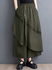 Elasticity Pleated Pockets Split-Joint Zipper High Waisted Loose Pants Culotte
