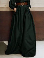 Elasticity No Belt Pockets Solid Color Loose Wide Leg Trousers Casual Pants Bottoms