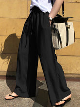 Drawstring Pockets Solid Color High Waisted Loose Trousers Pants