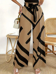 Drawstring Elasticity Printed Striped Loose Wide Leg Trousers Pants