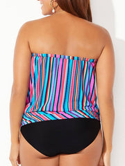 Striped Printed Wrap Chest Split Swimsuit