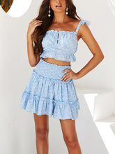 Flared Sleeves Shirts Tops+Mini Skirt Suit