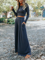 Solid Color Long Sleeves+Wide Leg Suits