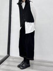 Elasticity Pleated Split-Joint Harem Pants High Waisted Ninth Pants