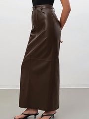 Buttoned Solid Color Split-back A-line High Waisted Skirts Bottoms