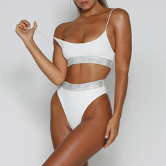 white bathing suit Bandeau Bikini