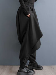 Asymmetric Elasticity Layered Solid Color High Waisted Loose Culotte