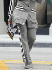 High Waisted Split-Joint Striped Pants Trousers