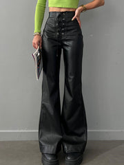 Lace-Up Split-Joint Flared High Waisted Trousers Pants