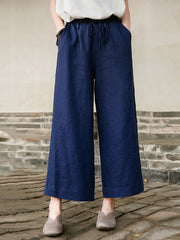 Simple Linen Column Elasticity Waist Pants