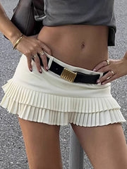 No Belt Pleated Solid Color Loose Skirts Bottoms