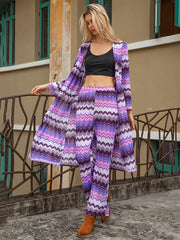 Vacation Loose Long Sleeves Plain Striped Two Pieces Set