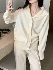 Urban Loose Solid Color Cardigan Tops & Wide Leg Split-Front Pants Suits