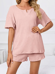 Women's Jacquard Striped Fabric Simple Design Home Casual Two-Piece Set
